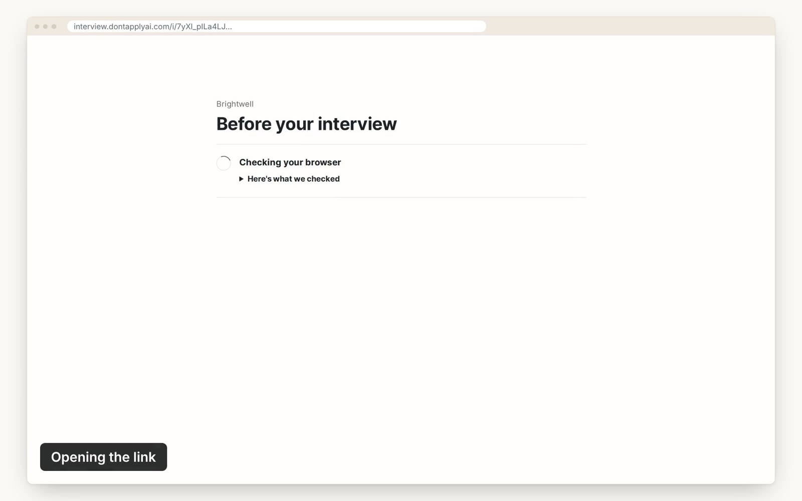 The candidate's page after its checks, asking about visual impairments