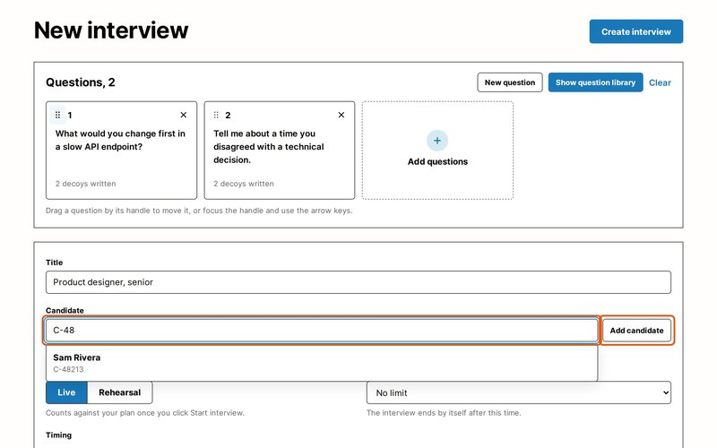 Type a name or reference under Candidate, and choose them from the list.
