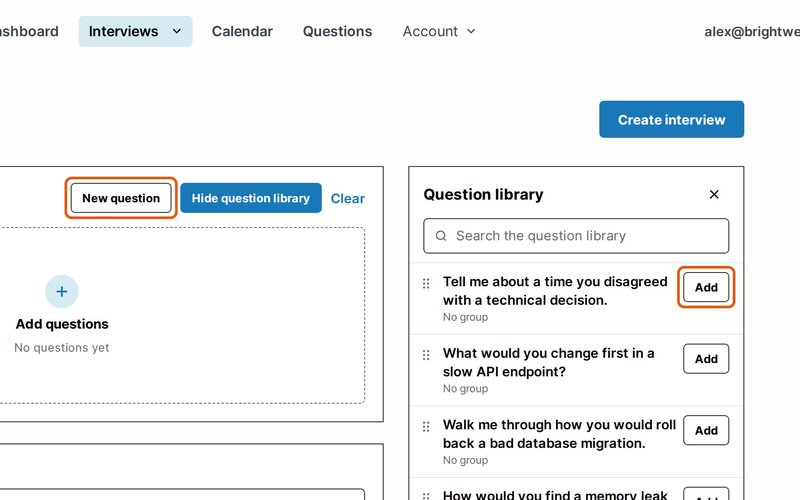 Click Add next to each question you'd like in the Question library.