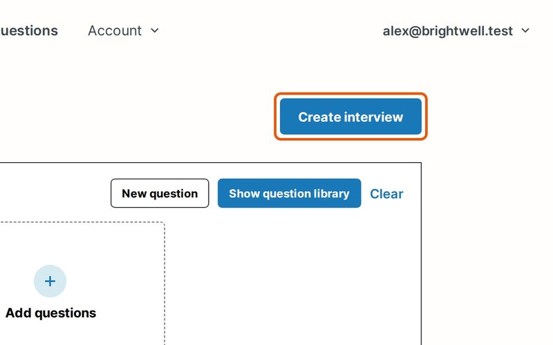 Click Create interview at the top of the page.