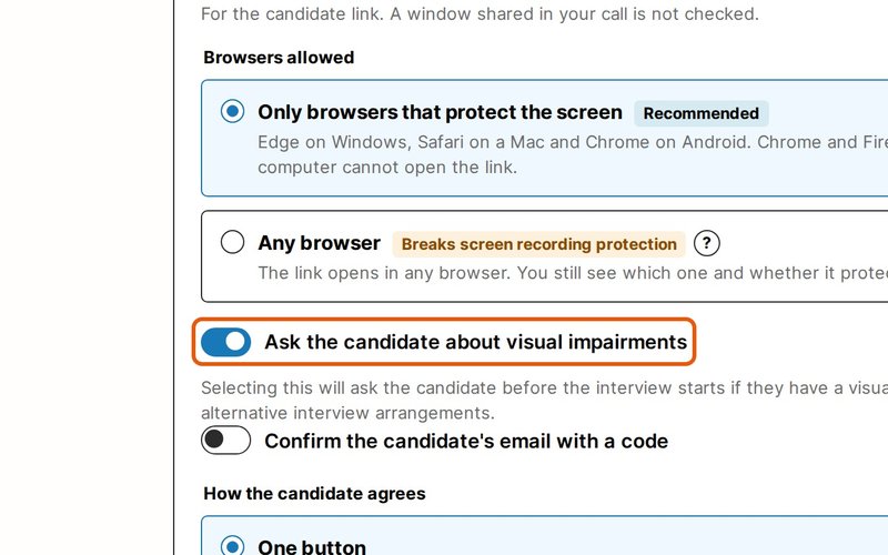 Advanced holds the settings for the candidate link.