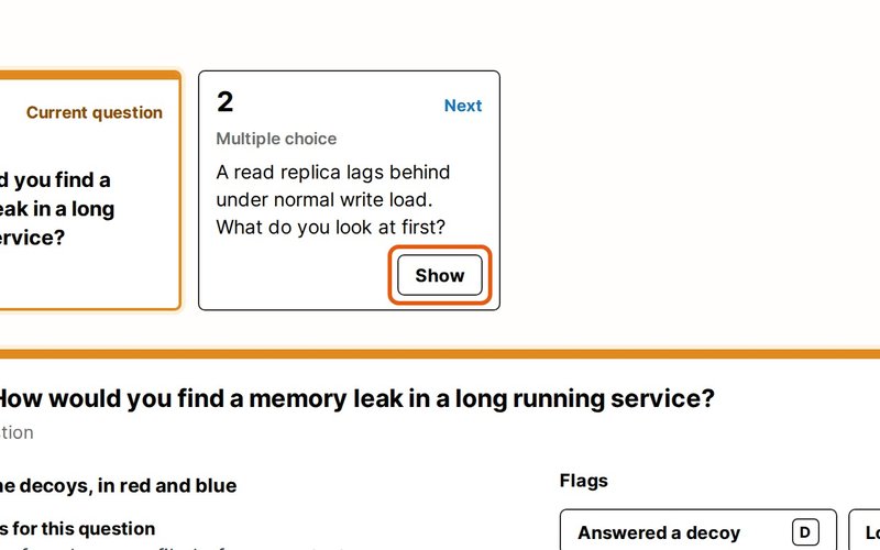 Click Show on the next card under Questions to move on.