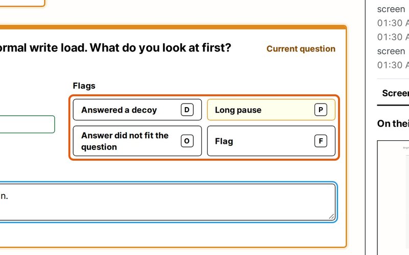 Click a mark such as Long pause or Answered a decoy.