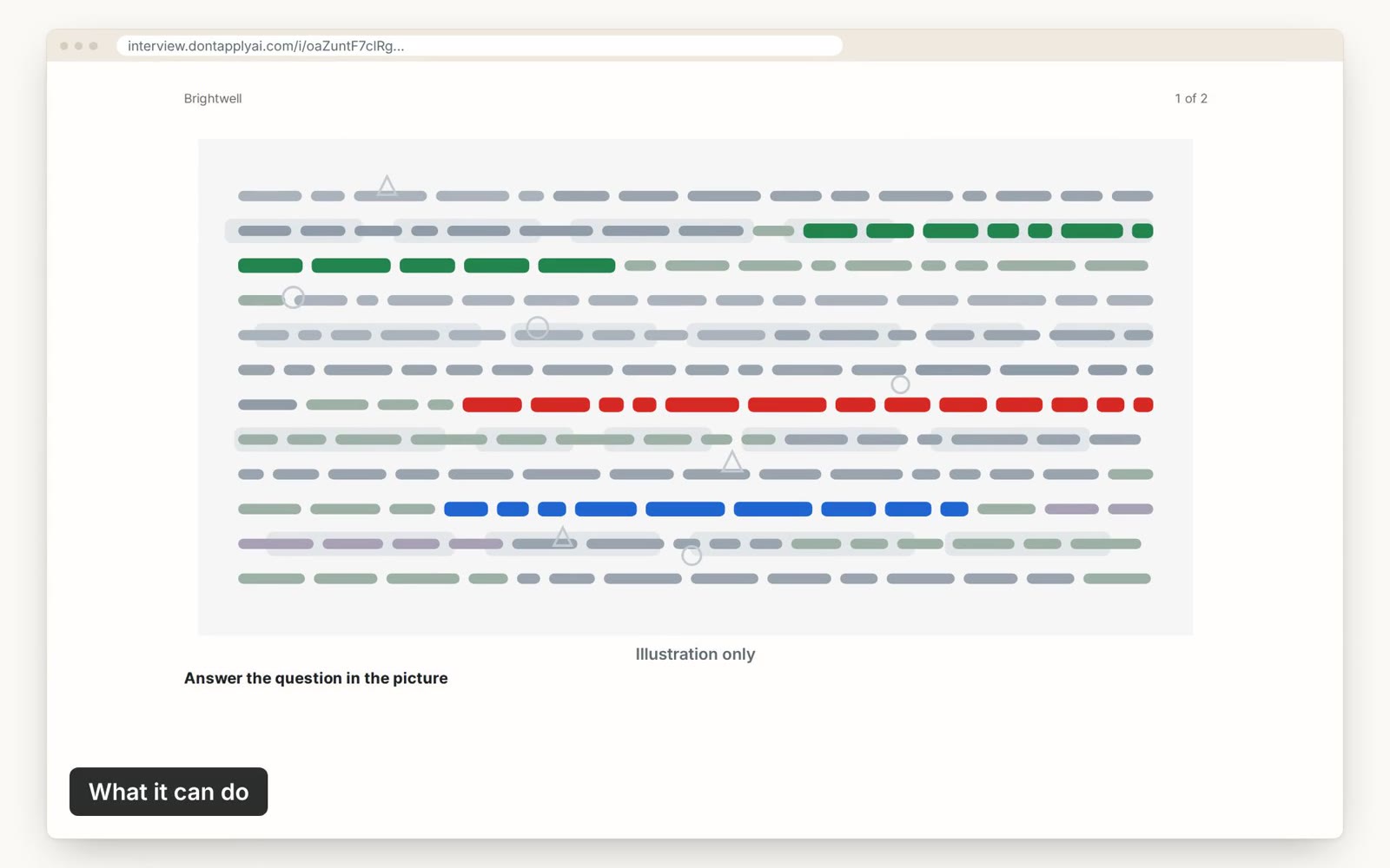 The candidate's screen, with your question among decoys in other colors